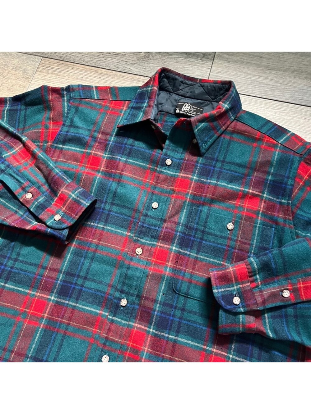 Vintage Pendleton Lobo Men's L Plaid 100% Wool Flannel Button-Up Shirt USA Holes